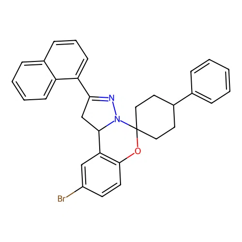 9'-bromo-2'-(naphthalen-1-yl)-4-phenyl-1',10b'-dihydrospiro[cyclohexane-1,5'-pyrazolo[1,5-c][1,3]benzoxazine] structure