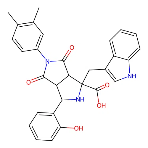 1-((1H-indol-3-yl)methyl)-5-(3,4-dimethylphenyl)-3-(2-hydroxyphenyl)-4,6-dioxooctahydropyrrolo[3,4-c]pyrrole-1-carboxylic acid structure