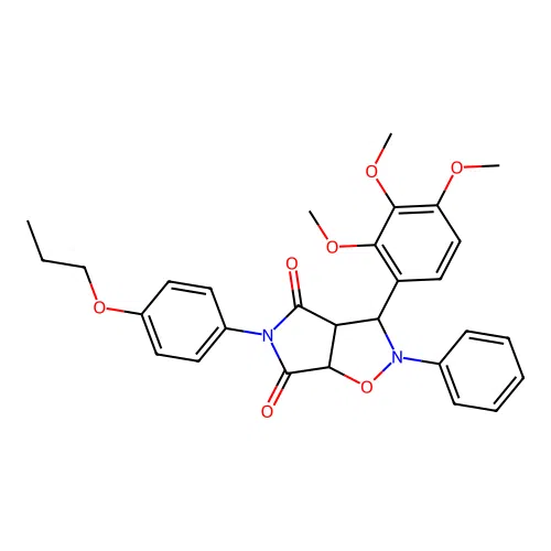 2-phenyl-5-(4-propoxyphenyl)-3-(2,3,4-trimethoxyphenyl)-3a,6a-dihydro-3H-pyrrolo[3,4-d][1,2]oxazole-4,6-dione structure