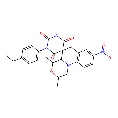 1'-(4-ethylphenyl)-2,4-dimethyl-8-nitro-2,4,4a,6-tetrahydro-1H,1'H-spiro[[1,4]oxazino[4,3-a]quinoline-5,5'-pyrimidine]-2',4',6'(3'H)-trione structure