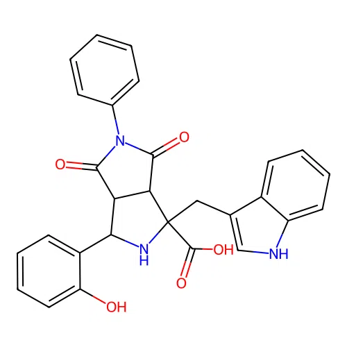 1-((1H-indol-3-yl)methyl)-3-(2-hydroxyphenyl)-4,6-dioxo-5-phenyloctahydropyrrolo[3,4-c]pyrrole-1-carboxylic acid structure