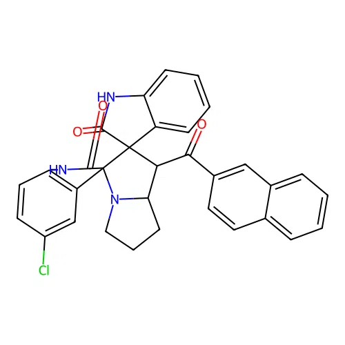 5''-chloro-1'-[(naphthalen-2-yl)carbonyl]-1,1'',2,2'',5',6',7',7'a-octahydro-1'H-dispiro[indole-3,2'-pyrrolizine-3',3''-indole]-2,2''-dione structure