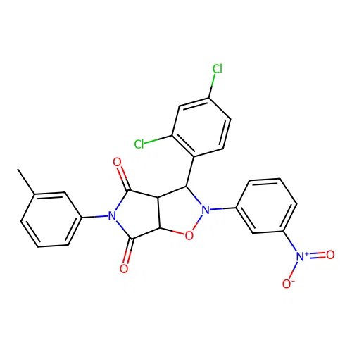 3-(2,4-dichlorophenyl)-2-(3-nitrophenyl)-5-(m-tolyl)dihydro-2H-pyrrolo[3,4-d]isoxazole-4,6(5H,6aH)-dione structure