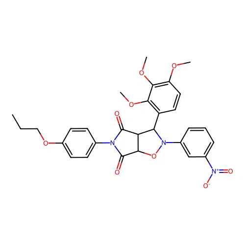 2-(3-nitrophenyl)-5-(4-propoxyphenyl)-3-(2,3,4-trimethoxyphenyl)dihydro-2H-pyrrolo[3,4-d]isoxazole-4,6(5H,6aH)-dione structure