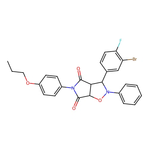 3-(3-bromo-4-fluorophenyl)-2-phenyl-5-(4-propoxyphenyl)-3a,6a-dihydro-3H-pyrrolo[3,4-d][1,2]oxazole-4,6-dione structure