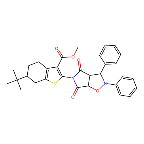 methyl 6-(tert-butyl)-2-(4,6-dioxo-2,3-diphenyltetrahydro-2H-pyrrolo[3,4-d]isoxazol-5(3H)-yl)-4,5,6,7-tetrahydrobenzo[b]thiophene-3-carboxylate structure