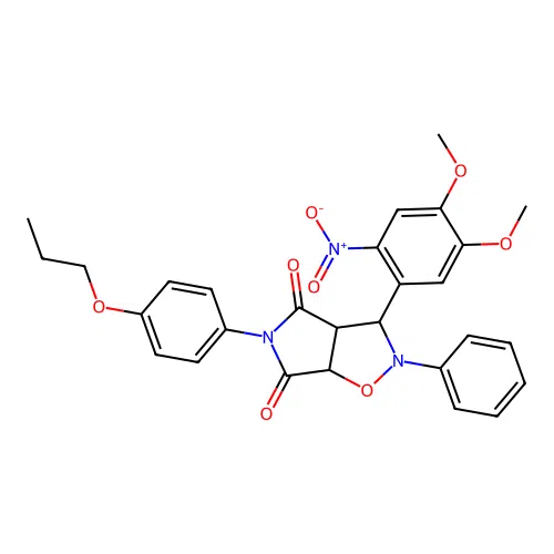 3-(4,5-dimethoxy-2-nitrophenyl)-2-phenyl-5-(4-propoxyphenyl)-3a,6a-dihydro-3H-pyrrolo[3,4-d][1,2]oxazole-4,6-dione structure
