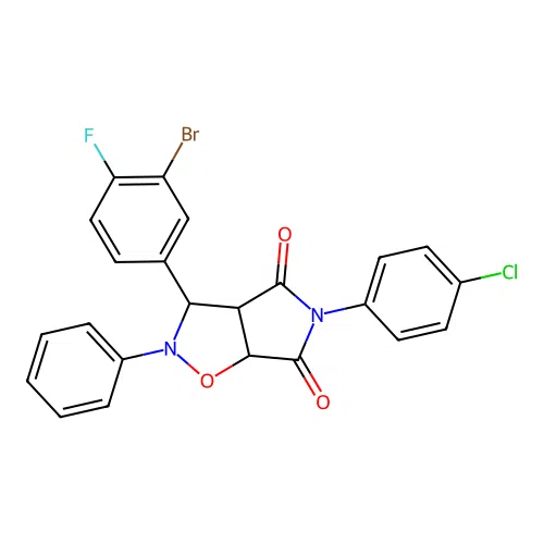 3-(3-bromo-4-fluorophenyl)-5-(4-chlorophenyl)-2-phenyl-3a,6a-dihydro-3H-pyrrolo[3,4-d][1,2]oxazole-4,6-dione structure