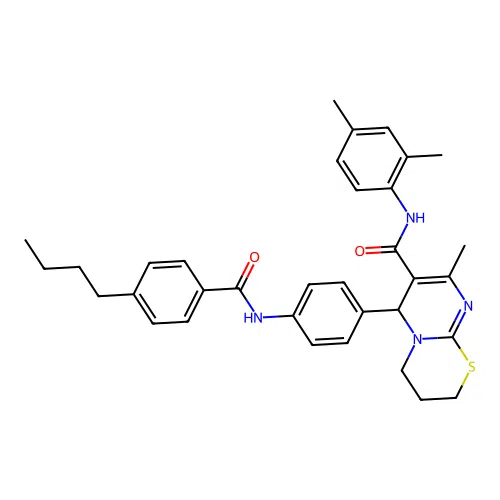 6-[4-[(4-butylbenzoyl)amino]phenyl]-N-(2,4-dimethylphenyl)-8-methyl-2,3,4,6-tetrahydropyrimido[2,1-b][1,3]thiazine-7-carboxamide structure