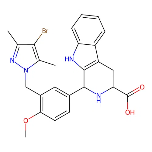 1-(3-((4-bromo-3,5-dimethyl-1H-pyrazol-1-yl)methyl)-4-methoxyphenyl)-2,3,4,9-tetrahydro-1H-pyrido[3,4-b]indole-3-carboxylic acid structure