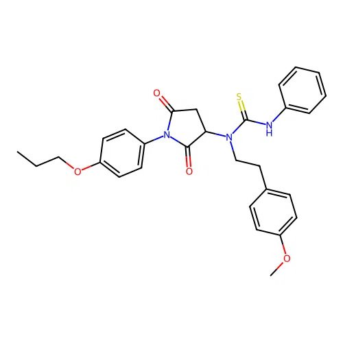 1-[2,5-dioxo-1-(4-propoxyphenyl)pyrrolidin-3-yl]-1-[2-(4-methoxyphenyl)ethyl]-3-phenylthiourea structure
