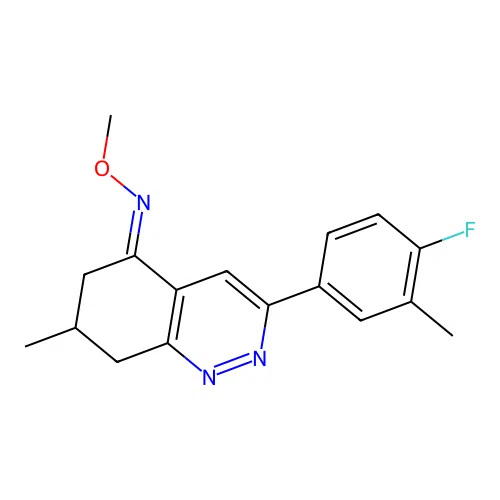 (E)-3-(4-Fluoro-3-methylphenyl)-N-methoxy-7-methyl-7,8-dihydro-6H-cinnolin-5-imine structure