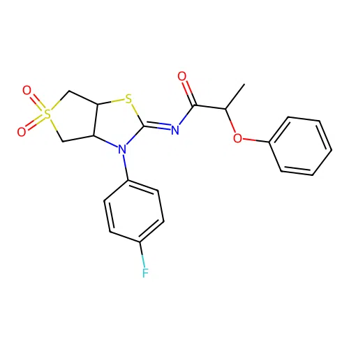 (Z)-N-(3-(4-fluorophenyl)-5,5-dioxidotetrahydrothieno[3,4-d]thiazol-2(3H)-ylidene)-2-phenoxypropanamide structure
