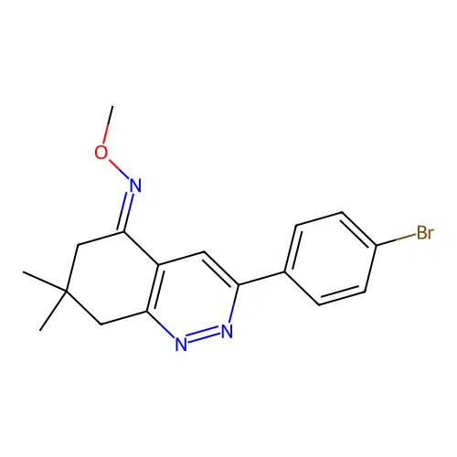 (E)-3-(4-bromophenyl)-N-methoxy-7,7-dimethyl-6,8-dihydrocinnolin-5-imine structure