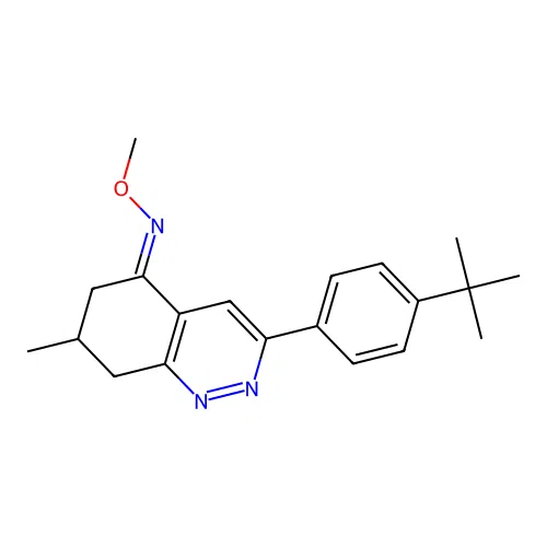 (E)-3-(4-tert-butylphenyl)-N-methoxy-7-methyl-7,8-dihydro-6H-cinnolin-5-imine structure