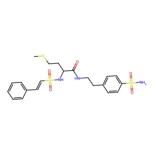 4-(methylsulfanyl)-2-(2-phenylethenesulfonamido)-N-[2-(4-sulfamoylphenyl)ethyl]butanamide structure