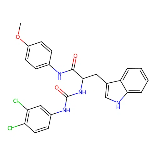 Nalpha-[(3,4-dichlorophenyl)carbamoyl]-N-(4-methoxyphenyl)tryptophanamide structure