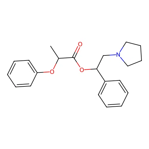 Propionic acid, 2-phenoxy-, alpha-(1-pyrrolidinylmethyl)benzyl ester structure