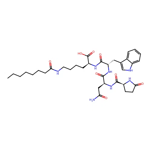 L-Lysine, 5-oxo-L-prolyl-L-asparaginyl-L-tryptophyl-N6-(1-oxooctyl)- structure
