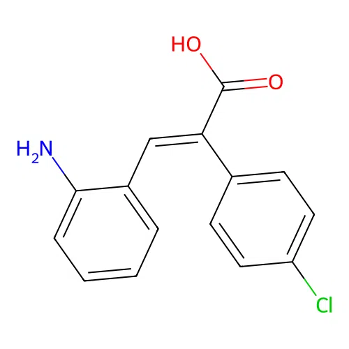 (E)-3-(2-aminophenyl)-2-(4-chlorophenyl)prop-2-enoic acid structure