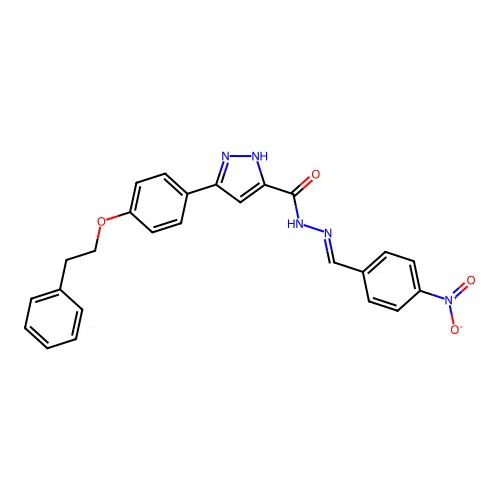 (E)-N'-(4-nitrobenzylidene)-3-(4-phenethoxyphenyl)-1H-pyrazole-5-carbohydrazide structure