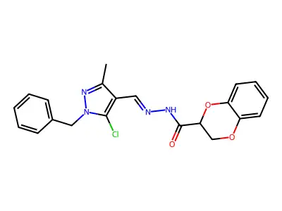 2,3-Dihydro-1,4-benzodioxin-2-carboxylic acid 2-[[5-chloro-3-methyl-1-(phenylmethyl)-1H-pyrazol-4-yl]methylene]hydrazide structure