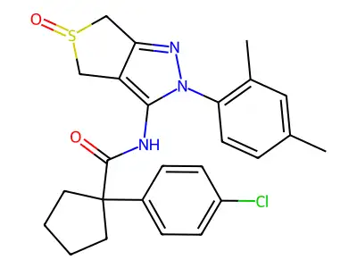 1-(4-chlorophenyl)-N-(2-(2,4-dimethylphenyl)-5-oxido-4,6-dihydro-2H-thieno[3,4-c]pyrazol-3-yl)cyclopentanecarboxamide structure