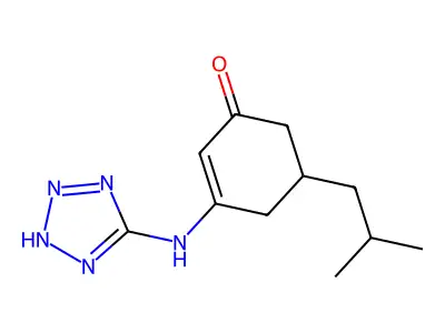 5-(2-methylpropyl)-3-[(1H-1,2,3,4-tetrazol-5-yl)amino]cyclohex-2-en-1-one structure