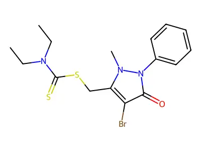 (4-bromo-2-methyl-5-oxo-1-phenyl-2,5-dihydro-1H-pyrazol-3-yl)methyl N,N-diethylcarbamodithioate structure