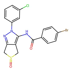 4-bromo-N-(2-(3-chlorophenyl)-5-oxido-4,6-dihydro-2H-thieno[3,4-c]pyrazol-3-yl)benzamide structure