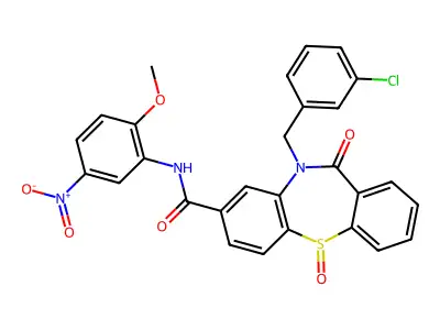 10-(3-chlorobenzyl)-N-(2-methoxy-5-nitrophenyl)-11-oxo-10,11-dihydrodibenzo[b,f][1,4]thiazepine-8-carboxamide 5-oxide structure