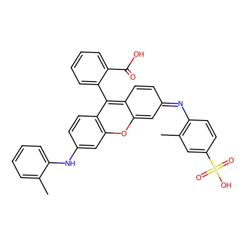 2-[3-(2-Methylanilino)-6-(2-methyl-4-sulfophenyl)iminoxanthen-9-yl]benzoic acid structure