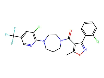 [3-(2-chlorophenyl)-5-methyl-1,2-oxazol-4-yl]-[4-[3-chloro-5-(trifluoromethyl)pyridin-2-yl]-1,4-diazepan-1-yl]methanone structure
