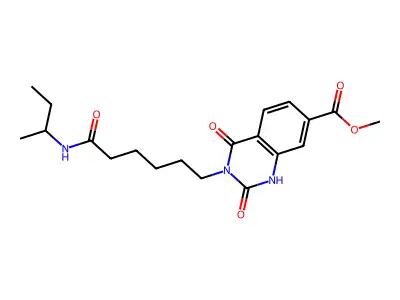 methyl 3-[6-(butan-2-ylamino)-6-oxohexyl]-2,4-dioxo-1H-quinazoline-7-carboxylate structure