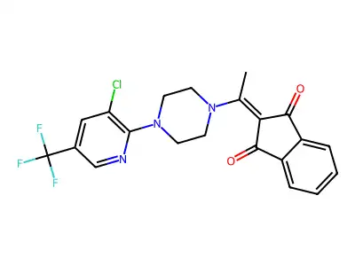 2-[1-[4-[3-chloro-5-(trifluoromethyl)pyridin-2-yl]piperazin-1-yl]ethylidene]indene-1,3-dione structure
