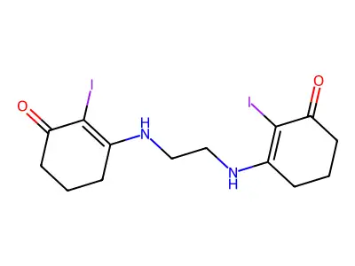 2-Iodo-3-((2-((2-iodo-3-oxocyclohex-1-enyl)amino)ethyl)amino)cyclohex-2-EN-1-one structure