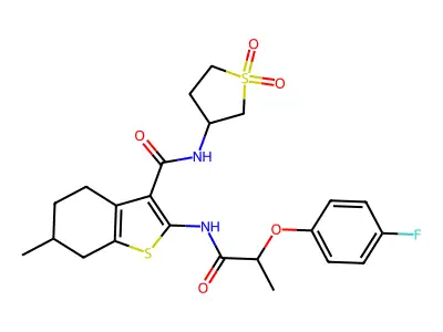 N-(1,1-dioxidotetrahydrothiophen-3-yl)-2-{[2-(4-fluorophenoxy)propanoyl]amino}-6-methyl-4,5,6,7-tetrahydro-1-benzothiophene-3-carboxamide structure