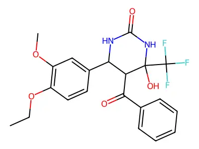 5-benzoyl-6-(4-ethoxy-3-methoxyphenyl)-4-hydroxy-4-(trifluoromethyl)-1,3-diazinan-2-one structure
