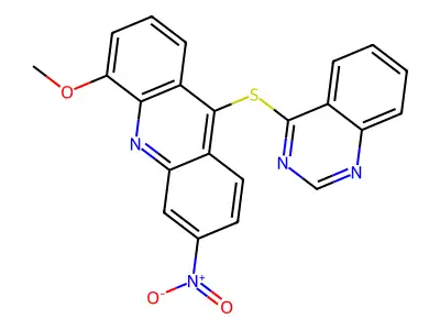 Acridine, 4-methoxy-6-nitro-9-(4-quinazolinylthio)- structure