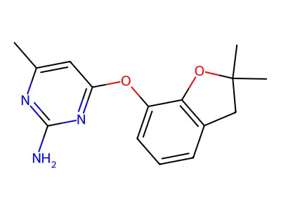 4-[(2,2-dimethyl-3H-1-benzofuran-7-yl)oxy]-6-methylpyrimidin-2-amine structure