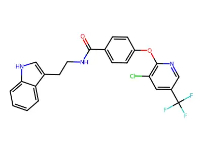 4-{[3-chloro-5-(trifluoromethyl)pyridin-2-yl]oxy}-N-[2-(1H-indol-3-yl)ethyl]benzamide structure