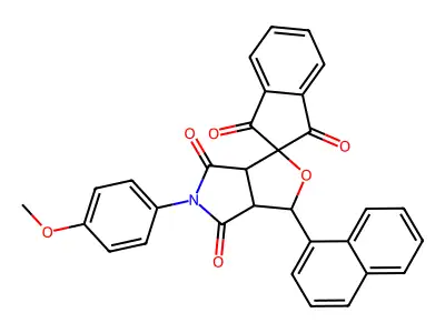 5-(4-methoxyphenyl)-3-(naphthalen-1-yl)-3a,6a-dihydrospiro[furo[3,4-c]pyrrole-1,2'-indene]-1',3',4,6(3H,5H)-tetrone structure