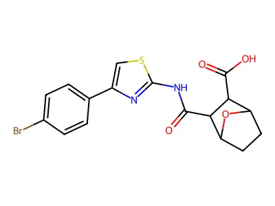 2-[[4-(4-bromophenyl)-1,3-thiazol-2-yl]carbamoyl]-7-oxabicyclo[2.2.1]heptane-3-carboxylic acid structure