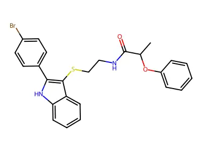 N-(2-((2-(4-bromophenyl)-1H-indol-3-yl)thio)ethyl)-2-phenoxypropanamide structure