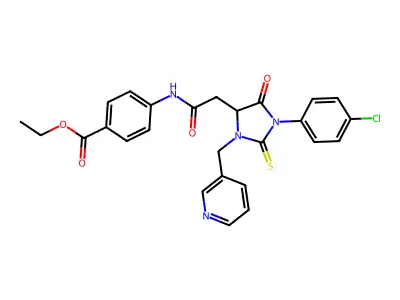 ethyl 4-({[1-(4-chlorophenyl)-5-oxo-3-(pyridin-3-ylmethyl)-2-thioxoimidazolidin-4-yl]acetyl}amino)benzoate structure