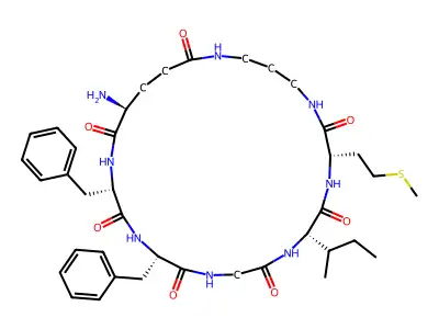 substance P, cyclo(H-Glu-Phe-Phe-Gly-Leu-Met-NH(CH2)3-NH-) structure