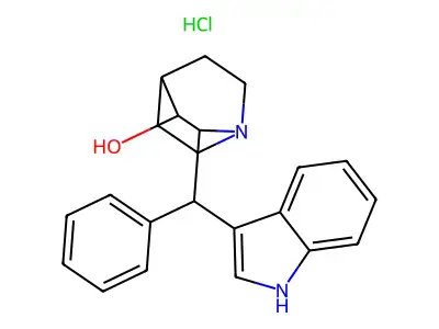 1-Azabicyclo(2.2.2)octan-3-ol, 2-(1H-indol-3-ylphenylmethyl)-, monohydrochloride structure
