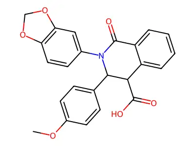 2-(1,3-benzodioxol-5-yl)-3-(4-methoxyphenyl)-1-oxo-3,4-dihydroisoquinoline-4-carboxylic acid structure