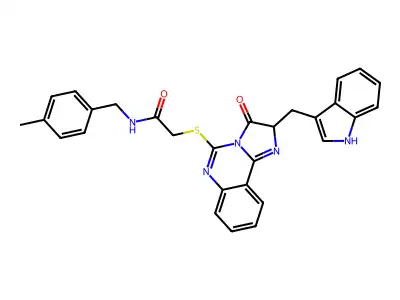 2-({2-[(1H-indol-3-yl)methyl]-3-oxo-2H,3H-imidazo[1,2-c]quinazolin-5-yl}sulfanyl)-N-[(4-methylphenyl)methyl]acetamide structure