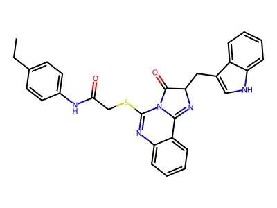 N-(4-ethylphenyl)-2-({2-[(1H-indol-3-yl)methyl]-3-oxo-2H,3H-imidazo[1,2-c]quinazolin-5-yl}sulfanyl)acetamide structure